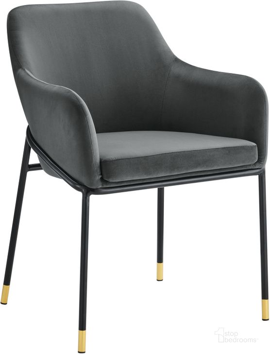 The appearance of Jovi Performance Velvet Dining Arm Chair In Black Charcoal designed by Modway in the modern / contemporary interior design. This black charcoal piece of furniture  was selected by 1StopBedrooms from Jovi Collection to add a touch of cosiness and style into your home. Sku: EEI-4671-BLK-CHA. Material: Metal. Product Type: Dining Chair. Image1