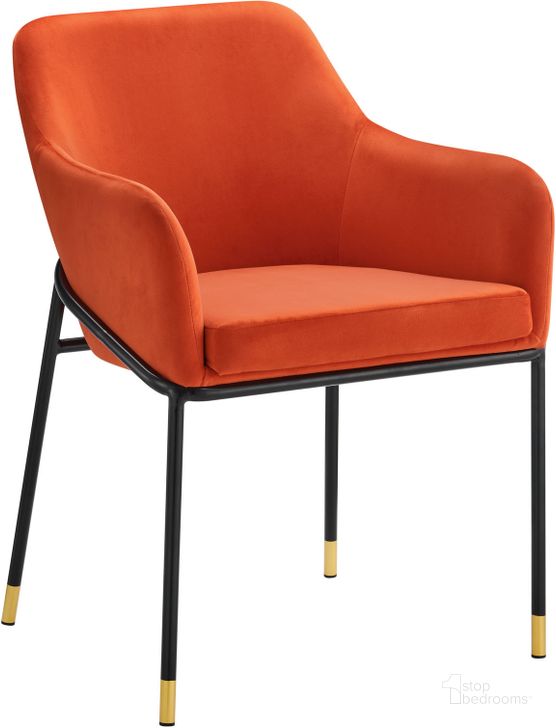 The appearance of Jovi Performance Velvet Dining Arm Chair In Orange designed by Modway in the modern / contemporary interior design. This orange piece of furniture  was selected by 1StopBedrooms from Jovi Collection to add a touch of cosiness and style into your home. Sku: EEI-4671-BLK-ORA. Material: Metal. Product Type: Dining Chair. Image1
