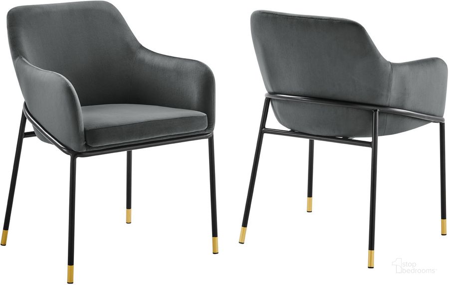The appearance of Jovi Performance Velvet Dining Armchair Set of 2 In Black Charcoal designed by Modway in the modern / contemporary interior design. This black charcoal piece of furniture  was selected by 1StopBedrooms from Jovi Collection to add a touch of cosiness and style into your home. Sku: EEI-6026-BLK-CHA. Product Type: Dining Chair. Material: Plywood. Image1