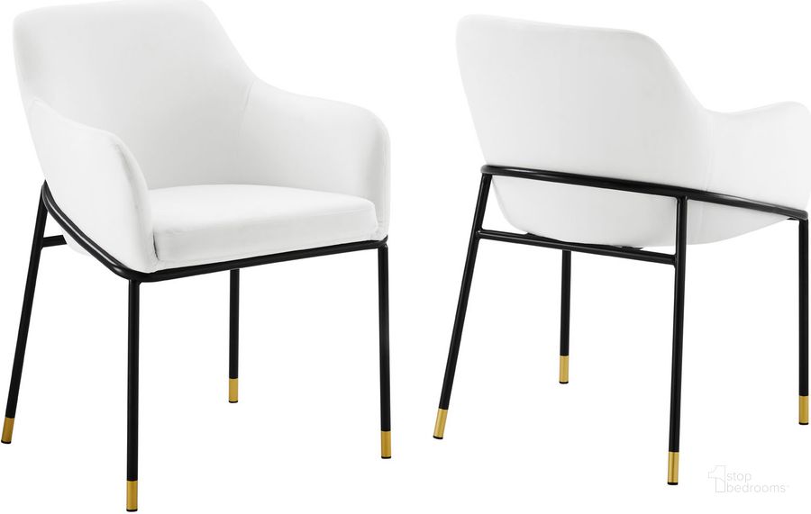 The appearance of Jovi Performance Velvet Dining Armchair Set of 2 In Black White designed by Modway in the modern / contemporary interior design. This black white piece of furniture  was selected by 1StopBedrooms from Jovi Collection to add a touch of cosiness and style into your home. Sku: EEI-6026-BLK-WHI. Product Type: Dining Chair. Material: Plywood. Image1