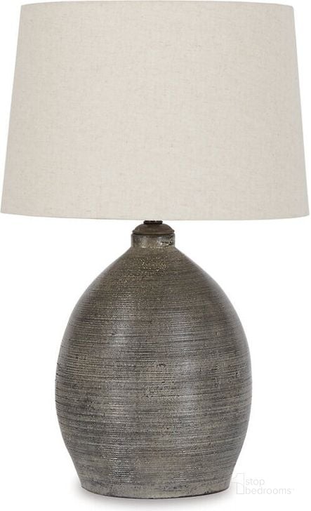 The appearance of Joyelle Gray Terracotta Table Lamp designed by Signature Design by Ashley in the transitional interior design. This gray piece of furniture  was selected by 1StopBedrooms from Joyelle Collection to add a touch of cosiness and style into your home. Sku: L100744. Product Type: Table Lamp. Image1