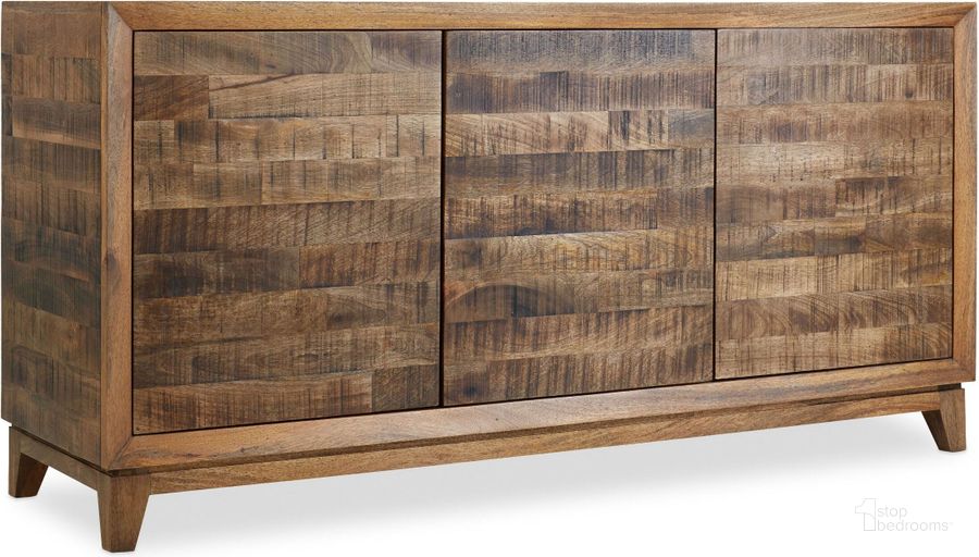 The appearance of Medium Wood 64" Entertainment Console designed by Hooker in the transitional interior design. This brown piece of furniture  was selected by 1StopBedrooms from Medium Collection to add a touch of cosiness and style into your home. Sku: 5517-55464-MWD. Material: Wood. Product Type: Entertainment Console. Image1