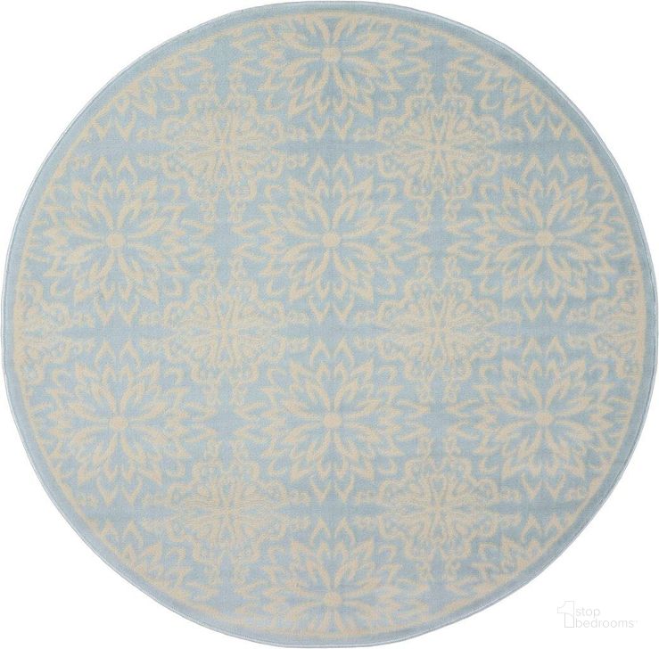 The appearance of Jubilant Ivory And Light Blue 5 Round Area Rug designed by Nourison in the transitional interior design. This ivory and light blue piece of furniture  was selected by 1StopBedrooms from Jubilant Collection to add a touch of cosiness and style into your home. Sku: 99446478450. Material: Polypropylene. Product Type: Area Rugs. Image1