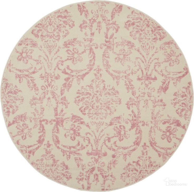 The appearance of Jubilant Ivory And Pink 5 Round Area Rug designed by Nourison in the transitional interior design. This ivory and pink piece of furniture  was selected by 1StopBedrooms from Jubilant Collection to add a touch of cosiness and style into your home. Sku: 99446478832. Material: Polypropylene. Product Type: Area Rugs. Image1