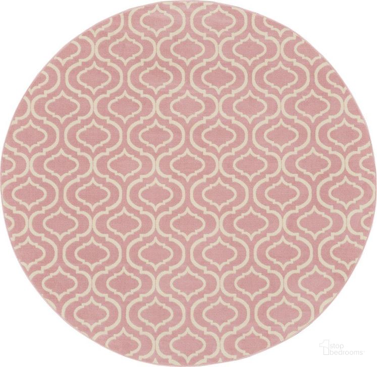 The appearance of Jubilant Pink 8 Round Area Rug designed by Nourison in the transitional interior design. This pink piece of furniture  was selected by 1StopBedrooms from Jubilant Collection to add a touch of cosiness and style into your home. Sku: 99446326485. Material: Polypropylene. Product Type: Area Rugs. Image1