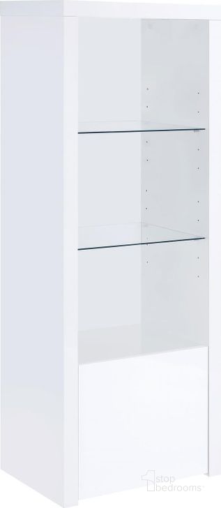 The appearance of Jude 3-Shelf Media Tower with Storage Cabinet In High Gloss White designed by Coaster in the modern / contemporary interior design. This white high gloss piece of furniture  was selected by 1StopBedrooms from Jude Collection to add a touch of cosiness and style into your home. Sku: 704254. Material: Wood. Product Type: Media Tower. Image1