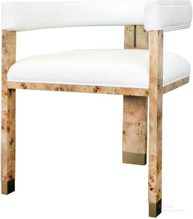 The appearance of Jude Burl Wood And White Linen Modern Accent Chair designed by Worlds Away in the transitional interior design. This white piece of furniture  was selected by 1StopBedrooms from Jude Collection to add a touch of cosiness and style into your home. Sku: JUDE BW. Material: Metal. Product Type: Accent Chair. Image1