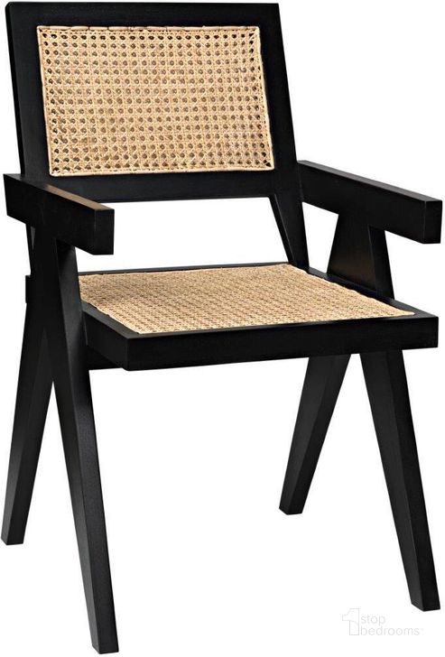 The appearance of Jude Chair With Caning In Black designed by Noir in the transitional interior design. This black piece of furniture  was selected by 1StopBedrooms from Jude Collection to add a touch of cosiness and style into your home. Sku: GCHA278B. Material: Wood. Product Type: Dining Chair. Image1