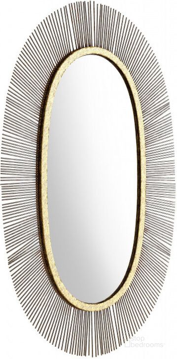 The appearance of Juju Black and Gold Oval Mirror designed by Zuo Modern in the glam interior design. This black and gold piece of furniture  was selected by 1StopBedrooms from Juju Collection to add a touch of cosiness and style into your home. Sku: A12215. Material: Steel. Product Type: Accent Mirror. Image1