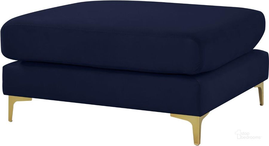 The appearance of Julia Navy Velvet Modular Ottoman designed by Meridian in the modern / contemporary interior design. This navy velvet piece of furniture  was selected by 1StopBedrooms from Julia Collection to add a touch of cosiness and style into your home. Sku: 605Navy-Ott. Product Type: Ottoman. Material: Velvet. Image1