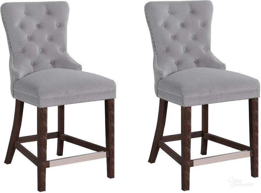 The appearance of Julia Velvet Upholstered Bar Stool Set of 2 In Light Gray designed by Best Master Furniture in the transitional interior design. This light gray piece of furniture  was selected by 1StopBedrooms from Julia Collection to add a touch of cosiness and style into your home. Sku: Y780GBC. Product Type: Barstool. Material: Velvet. Image1
