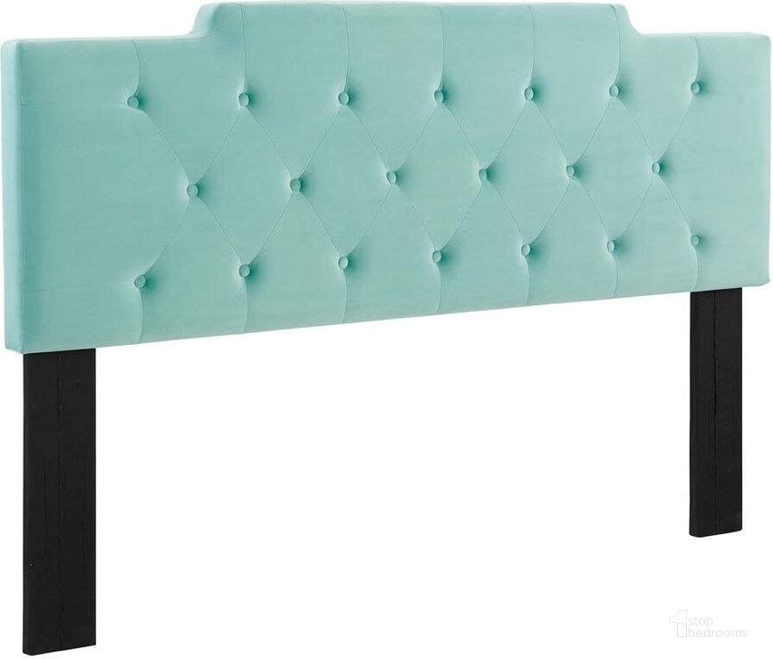 The appearance of Juliet Tufted King/California King Performance Velvet Headboard In Mint designed by Modway in the modern / contemporary interior design. This mint piece of furniture  was selected by 1StopBedrooms from Juliet Collection to add a touch of cosiness and style into your home. Sku: MOD-6186-MIN. Product Type: Headboard. Bed Size: King. Material: Plywood. Image1