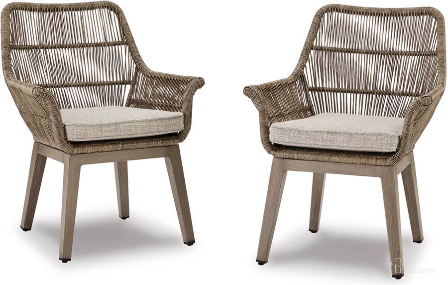 The appearance of Juliettsville Beige Outdoor Dining Chair Set of 2 designed by Luxe Linea in the transitional interior design. This beige piece of furniture  was selected by 1StopBedrooms from Juliettsville Collection to add a touch of cosiness and style into your home. Sku: P399-601A. Material: Fabric. Product Type: Outdoor Dining Chair. Image1
