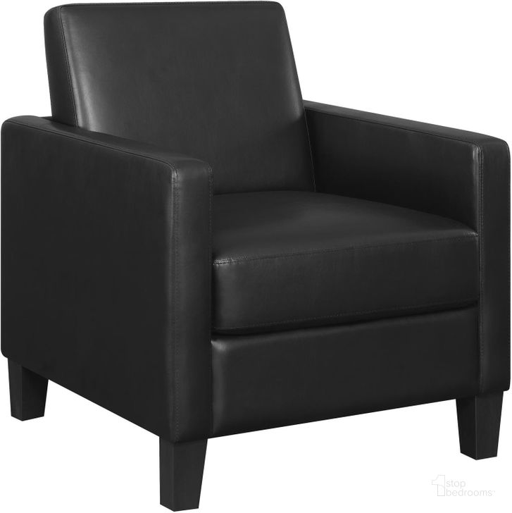 The appearance of Julio Upholstered Accent Chair with Track Arms In Black designed by Coaster in the modern / contemporary interior design. This black piece of furniture  was selected by 1StopBedrooms from Julio Collection to add a touch of cosiness and style into your home. Sku: 909478. Material: Upholstered. Product Type: Accent Chair. Image1