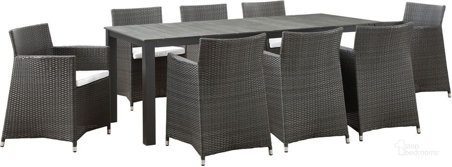 The appearance of Junction Brown White 9 Piece Outdoor Patio Dining Set designed by Modway in the modern / contemporary interior design. This brown white piece of furniture  was selected by 1StopBedrooms from Junction Collection to add a touch of cosiness and style into your home. Sku: EEI-1752-BRN-WHI-SET. Table Base Style: Legs. Material: Polyester. Table Top Shape: Rectangular. Product Type: Outdoor Dining Set. Image1