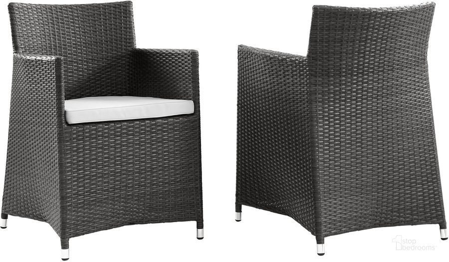 The appearance of Junction Brown White Arm Chair Outdoor Patio Wicker Set of 2 designed by Modway in the modern / contemporary interior design. This brown white piece of furniture  was selected by 1StopBedrooms from Junction Collection to add a touch of cosiness and style into your home. Sku: EEI-1738-BRN-WHI-SET. Material: Polyester. Product Type: Outdoor Dining Chair. Image1