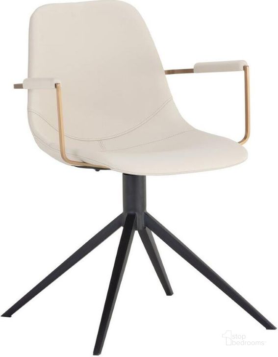 The appearance of Junction Cassius Dillon Cream Swivel Dining Arm Chair designed by Sunpan in the transitional interior design. This cream piece of furniture  was selected by 1StopBedrooms from Junction Collection to add a touch of cosiness and style into your home. Sku: 105613. Material: Faux Leather. Product Type: Dining Chair. Image1