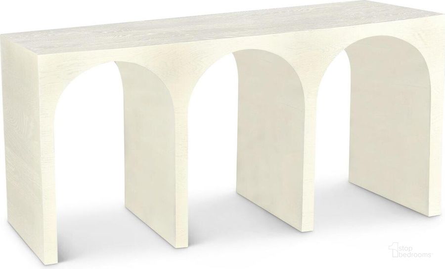 The appearance of June Cream Oak Console Table 459Cream-T designed by Meridian in the transitional interior design. This cream piece of furniture  was selected by 1StopBedrooms from June Collection to add a touch of cosiness and style into your home. Sku: 459Cream-T. Material: Wood. Product Type: Console Table. Image1