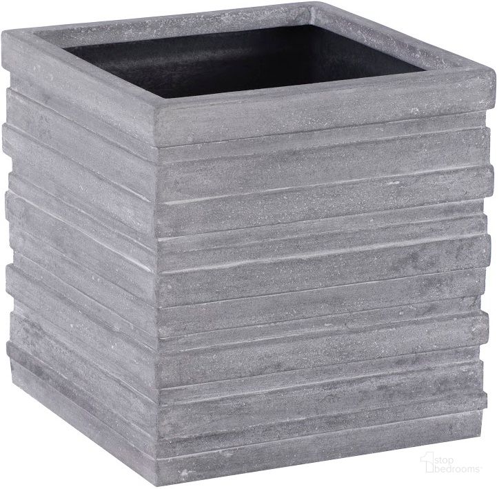The appearance of June Medium Square Planter In Gray designed by Phillips Collection in the modern / contemporary interior design. This gray piece of furniture  was selected by 1StopBedrooms from June Collection to add a touch of cosiness and style into your home. Sku: PH103541. Product Type: Planter. Material: Resin.