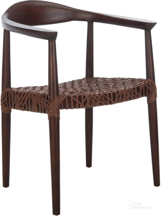 The appearance of Juneau Walnut and Brown Leather Woven Accent Chair designed by Safavieh in the modern / contemporary interior design. This walnut brown piece of furniture  was selected by 1StopBedrooms from Juneau Collection to add a touch of cosiness and style into your home. Sku: ACH1003C. Material: Wood. Product Type: Accent Chair. Image1
