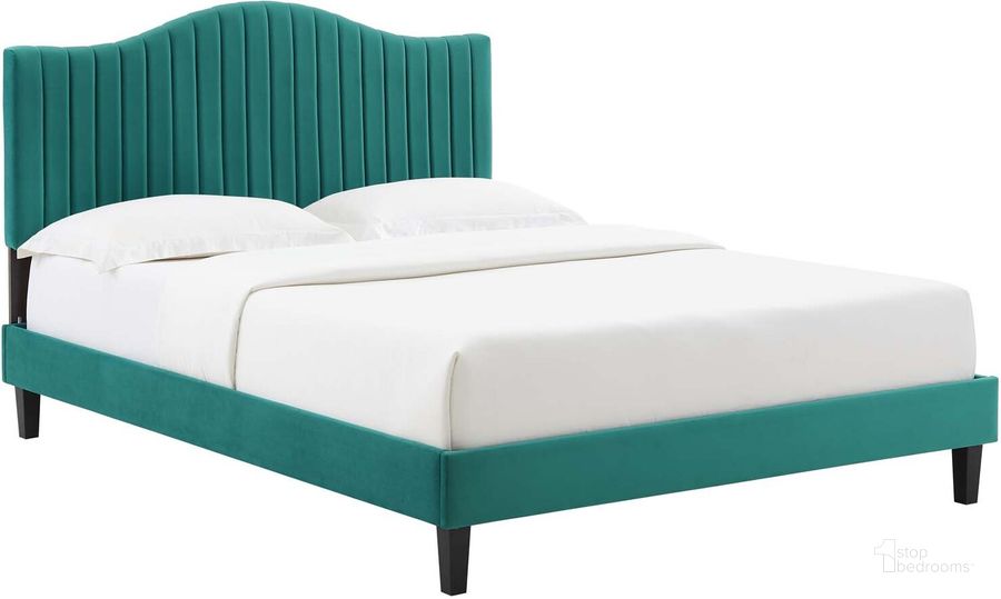The appearance of Juniper Channel Tufted Performance Velvet Full Platform Bed MOD-6747-TEA designed by Modway in the modern / contemporary interior design. This teal piece of furniture  was selected by 1StopBedrooms from Juniper Collection to add a touch of cosiness and style into your home. Sku: MOD-6747-TEA. Bed Type: Platform Bed. Product Type: Platform Bed. Bed Size: Full. Material: MDF. Image1