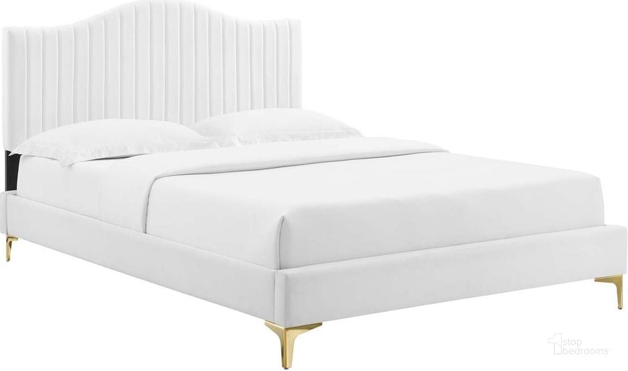 The appearance of Juniper Channel Tufted Performance Velvet King Platform Bed MOD-6748-WHI designed by Modway in the modern / contemporary interior design. This white piece of furniture  was selected by 1StopBedrooms from Juniper Collection to add a touch of cosiness and style into your home. Sku: MOD-6748-WHI. Bed Type: Platform Bed. Product Type: Platform Bed. Bed Size: King. Material: MDF. Image1