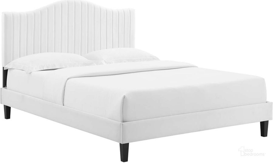 The appearance of Juniper Channel Tufted Performance Velvet King Platform Bed MOD-6750-WHI designed by Modway in the modern / contemporary interior design. This white piece of furniture  was selected by 1StopBedrooms from Juniper Collection to add a touch of cosiness and style into your home. Sku: MOD-6750-WHI. Bed Type: Platform Bed. Product Type: Platform Bed. Bed Size: King. Material: MDF. Image1