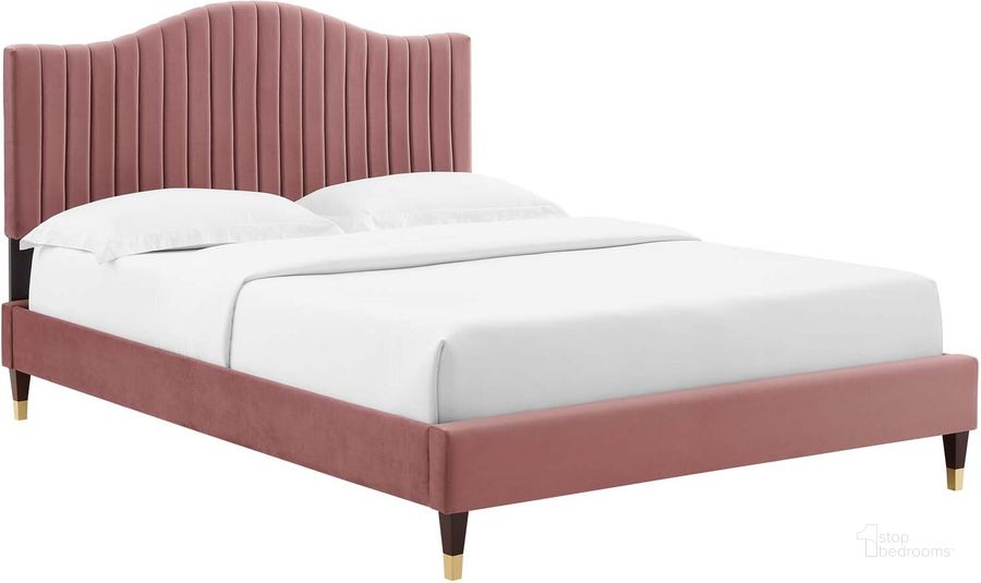 The appearance of Juniper Channel Tufted Performance Velvet Queen Platform Bed MOD-6740-DUS designed by Modway in the modern / contemporary interior design. This dusty rose piece of furniture  was selected by 1StopBedrooms from Juniper Collection to add a touch of cosiness and style into your home. Sku: MOD-6740-DUS. Bed Type: Platform Bed. Product Type: Platform Bed. Bed Size: Queen. Material: MDF. Image1