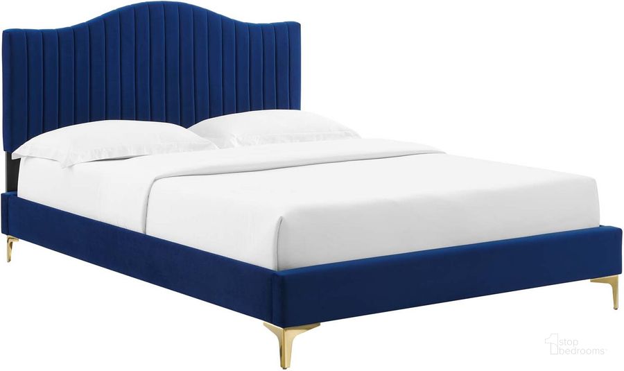 The appearance of Juniper Channel Tufted Performance Velvet Twin Platform Bed MOD-6742-NAV designed by Modway in the modern / contemporary interior design. This navy piece of furniture  was selected by 1StopBedrooms from Juniper Collection to add a touch of cosiness and style into your home. Sku: MOD-6742-NAV. Bed Type: Platform Bed. Product Type: Platform Bed. Bed Size: Twin. Material: MDF. Image1