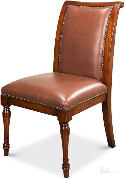 The appearance of Jupe Walnut Brown Leather Side Chair Set Of 2 designed by Sarreid in the traditional interior design. This brown piece of furniture  was selected by 1StopBedrooms from Jupe Collection to add a touch of cosiness and style into your home. Sku: 60-29. Product Type: Dining Chair. Image1