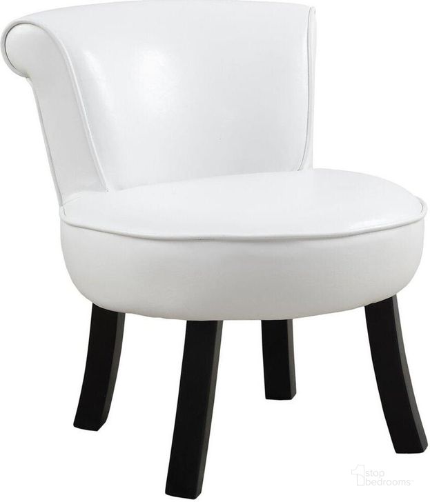 The appearance of Juvenile Chair With White Leather Look designed by Monarch Specialties in the transitional interior design. This white piece of furniture  was selected by 1StopBedrooms from  to add a touch of cosiness and style into your home. Sku: I 8155. Material: Wood. Product Type: Living Room Chair. Image1