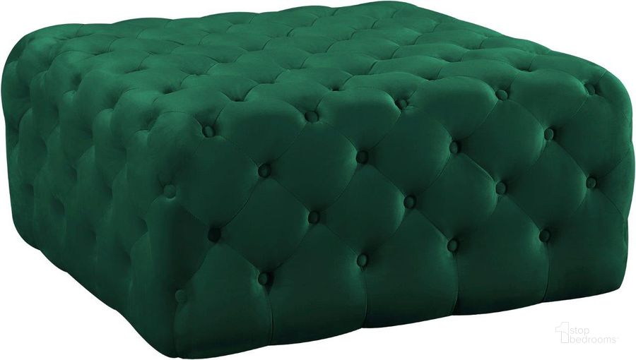 The appearance of Juxville Green Velvet Ottoman designed by Furnique in the modern / contemporary interior design. This green piece of furniture  was selected by 1StopBedrooms from Juxville Collection to add a touch of cosiness and style into your home. Sku: 123Green. Product Type: Bench. Material: Velvet. Image1