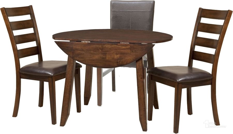 The appearance of Kona Brushed Rasin Drop Leaf Extendable Dining Room Set designed by Intercon in the transitional interior design. This brown piece of furniture  was selected by 1StopBedrooms from Kona Collection to add a touch of cosiness and style into your home. Sku: KA-TA-4242D-RAI-C;KA-CH-669L-RAI-RTA. Table Base Style: Legs. Table Top Shape: Round. Product Type: Dining Room Set. Image1
