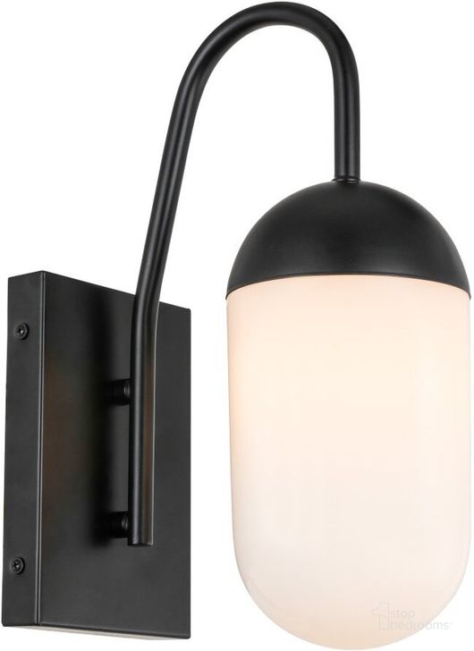 The appearance of Kace 1 Light Black And Frosted White Glass Wall Sconce LD6169BK designed by Elegant Lighting in the industrial interior design. This black piece of furniture  was selected by 1StopBedrooms from Kace Collection to add a touch of cosiness and style into your home. Sku: LD6169BK. Material: Metal. Product Type: Wall Sconce. Image1