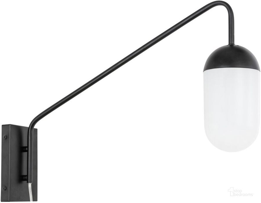 The appearance of Kace 1 Light Black And Frosted White Glass Wall Sconce LD6175BK designed by Elegant Lighting in the industrial interior design. This white piece of furniture  was selected by 1StopBedrooms from Kace Collection to add a touch of cosiness and style into your home. Sku: LD6175BK. Material: Metal. Product Type: Wall Sconce. Image1