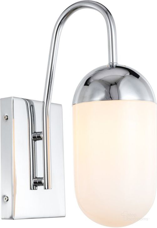 The appearance of Kace 1 Light Chrome And Frosted White Glass Wall Sconce designed by Elegant Lighting in the industrial interior design. This chrome piece of furniture  was selected by 1StopBedrooms from Kace Collection to add a touch of cosiness and style into your home. Sku: LD6171C. Material: Metal. Product Type: Wall Sconce. Image1