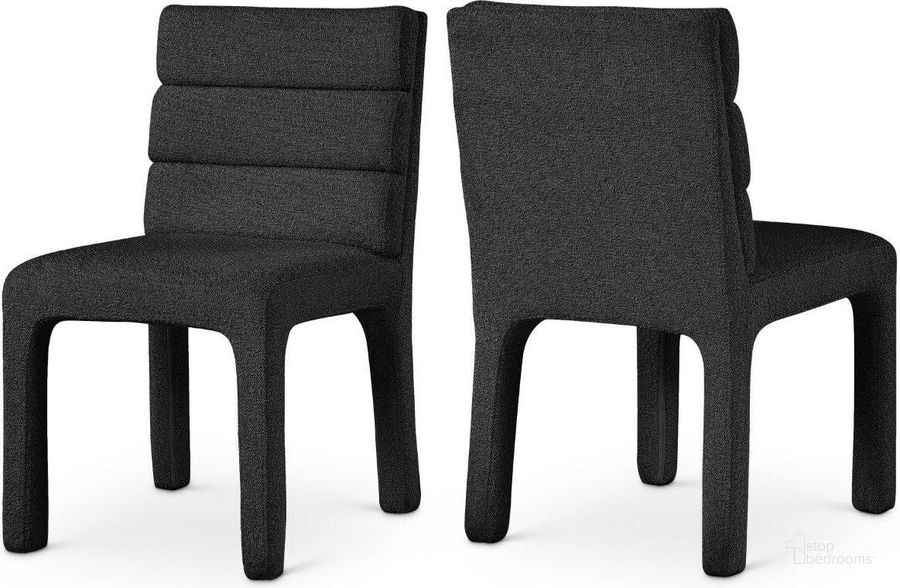 The appearance of Kai Black Boucle Fabric Dining Chair Set of 2 designed by Meridian in the modern / contemporary interior design. This black piece of furniture  was selected by 1StopBedrooms from Kai Collection to add a touch of cosiness and style into your home. Sku: 890Black-C. Material: Metal. Product Type: Dining Chair. Image1