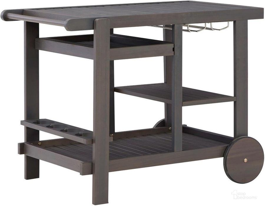 The appearance of Kailani Grey Outdoor Serving Cart designed by Signature Design by Ashley in the transitional interior design. This gray piece of furniture  was selected by 1StopBedrooms from Kailani Collection to add a touch of cosiness and style into your home. Sku: P030-661. Product Type: Outdoor Bar Furniture. Image1