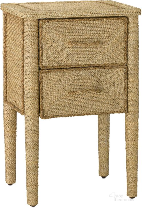 The appearance of Kaipo Rope Nightstand In Natural designed by Currey & Company in the modern / contemporary interior design. This natural piece of furniture  was selected by 1StopBedrooms from Kaipo Collection to add a touch of cosiness and style into your home. Sku: 3000-0083. Material: Wood. Product Type: Nightstand. Image1