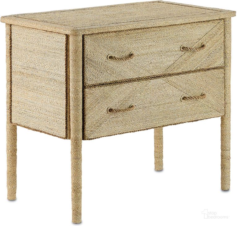 The appearance of Kaipo Rope Two-Drawer Chest In Natural designed by Currey & Company in the modern / contemporary interior design. This natural piece of furniture  was selected by 1StopBedrooms from Kaipo Collection to add a touch of cosiness and style into your home. Sku: 3000-0011. Material: Wood. Product Type: Chest. Image1