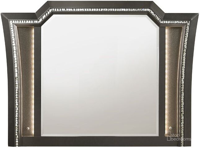 The appearance of Kaitlyn Mirror (Metallic Gray) designed by ACME in the glam interior design. This metallic gray piece of furniture  was selected by 1StopBedrooms from Kaitlyn Collection to add a touch of cosiness and style into your home. Sku: 27284. Material: Wood. Product Type: Dresser Mirror. Image1