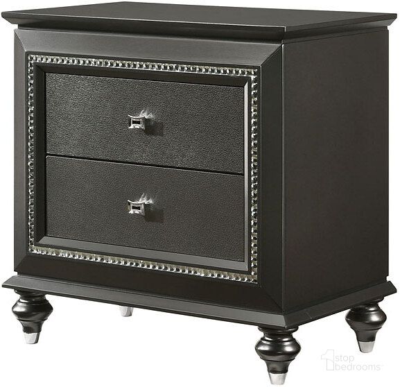 The appearance of Kaitlyn Nightstand (Metallic Gray) designed by ACME in the glam interior design. This metallic gray piece of furniture  was selected by 1StopBedrooms from Kaitlyn Collection to add a touch of cosiness and style into your home. Sku: 27283. Material: Wood. Product Type: Nightstand. Image1