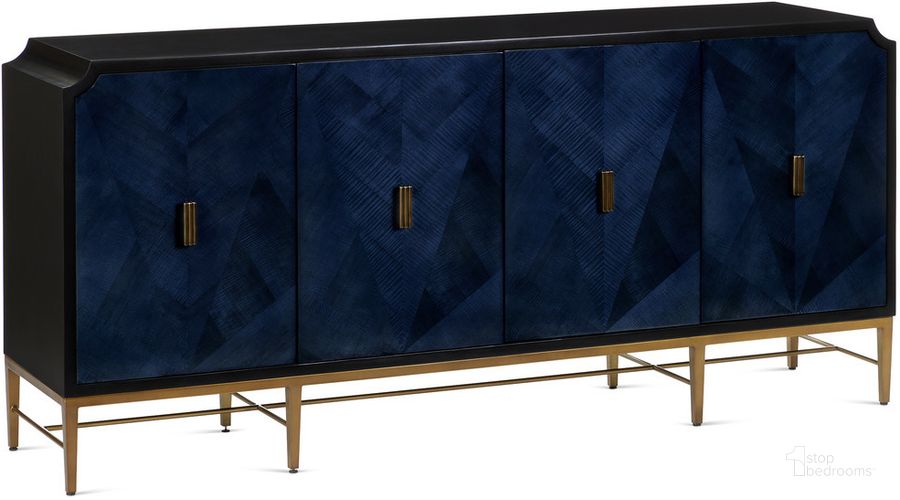 The appearance of Kallista Blue Credenza designed by Currey & Company in the modern / contemporary interior design. This blue piece of furniture  was selected by 1StopBedrooms from Kallista Collection to add a touch of cosiness and style into your home. Sku: 3000-0247. Material: Wood. Product Type: Credenza. Image1
