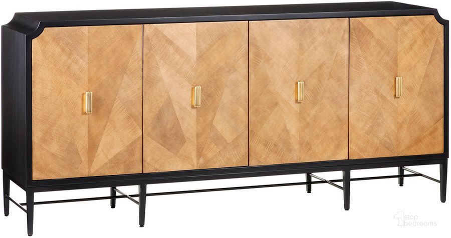 The appearance of Kallista Credenza In Black and Taupe designed by Currey & Company in the modern / contemporary interior design. This black/taupe piece of furniture  was selected by 1StopBedrooms from Kallista Collection to add a touch of cosiness and style into your home. Sku: 3000-0271. Material: Wood. Product Type: Credenza. Image1