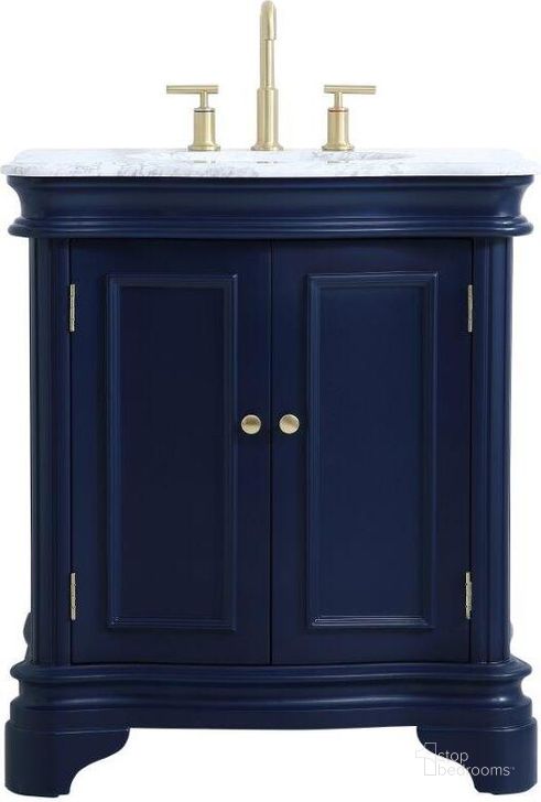 The appearance of Kameron 30 Inch Single Bathroom Vanity Set In Blue designed by Elegant Lighting in the transitional interior design. This blue piece of furniture  was selected by 1StopBedrooms from Kameron Collection to add a touch of cosiness and style into your home. Sku: VF52030BL. Material: Wood. Product Type: Bathroom Vanity. Image1