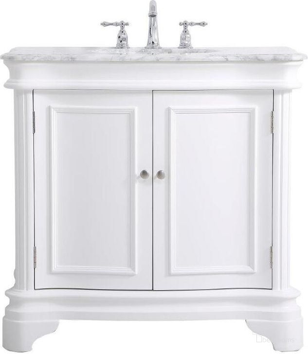 The appearance of Kameron 36 Inch Single Bathroom Vanity Set In White designed by Elegant Lighting in the transitional interior design. This white piece of furniture  was selected by 1StopBedrooms from Kameron Collection to add a touch of cosiness and style into your home. Sku: VF52036WH. Material: Wood. Product Type: Bathroom Vanity. Image1