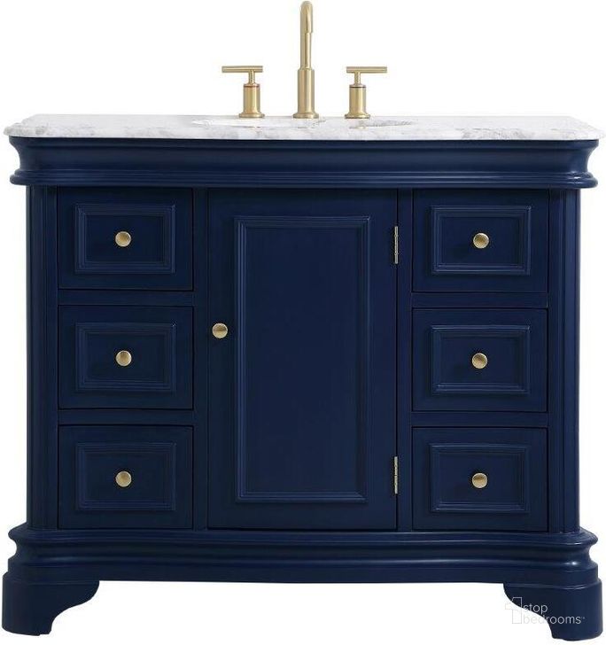 The appearance of Kameron 42 Inch Single Bathroom Vanity Set In Blue designed by Elegant Lighting in the transitional interior design. This blue piece of furniture  was selected by 1StopBedrooms from Kameron Collection to add a touch of cosiness and style into your home. Sku: VF52042BL. Material: Wood. Product Type: Bathroom Vanity. Image1