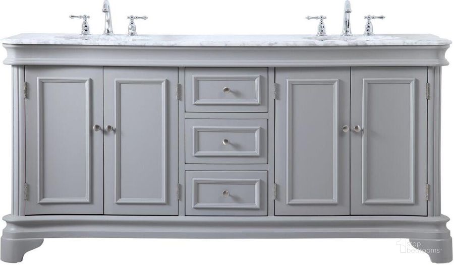 The appearance of Kameron 72 Inch Double Bathroom Vanity Set In Grey designed by Elegant Lighting in the transitional interior design. This grey piece of furniture  was selected by 1StopBedrooms from Kameron Collection to add a touch of cosiness and style into your home. Sku: VF52072DGR. Material: Wood. Product Type: Bathroom Vanity. Image1