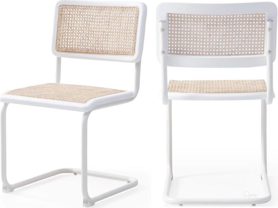 The appearance of Kano White Powder Coating Dining Chair Set Of 2 designed by Meridian in the transitional interior design. This white piece of furniture  was selected by 1StopBedrooms from Kano Collection to add a touch of cosiness and style into your home. Sku: 843White-C. Material: Metal. Product Type: Dining Chair. Image1