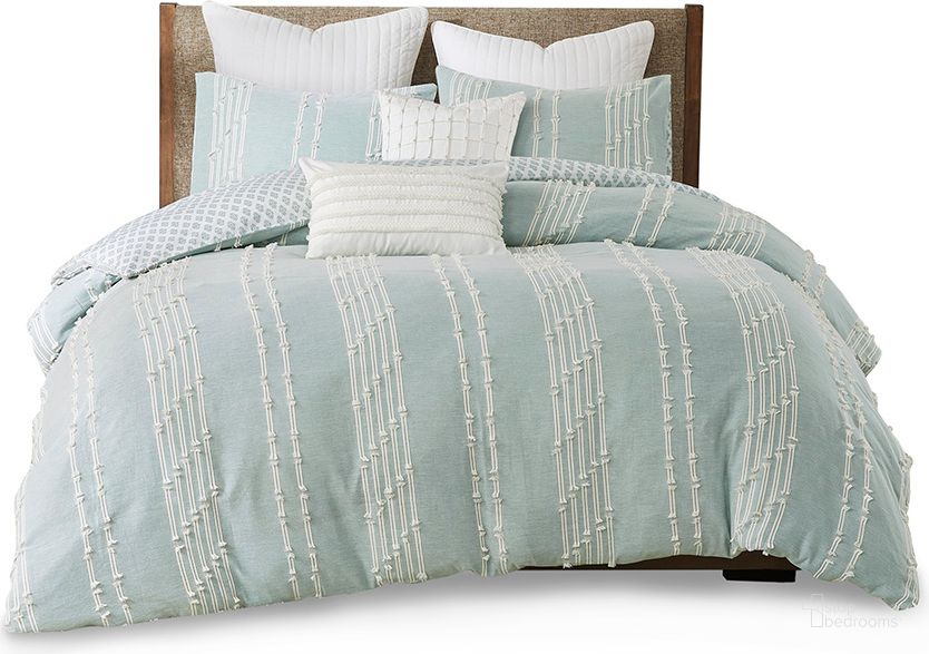 The appearance of Kara Cotton Jacquard Queen Comforter Set In Aqua designed by Olliix in the  interior design. This aqua piece of furniture  was selected by 1StopBedrooms from Kara Collection to add a touch of cosiness and style into your home. Sku: II10-1104. Material: Polyester. Bed Size: Queen. Product Type: Comforter Set. Image1
